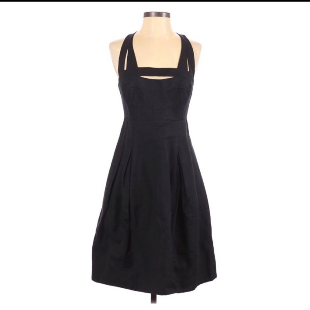 Lisa Baday Little Black Dress Cocktail Cutouts sz 10 Sleeveless Knee Length EUC